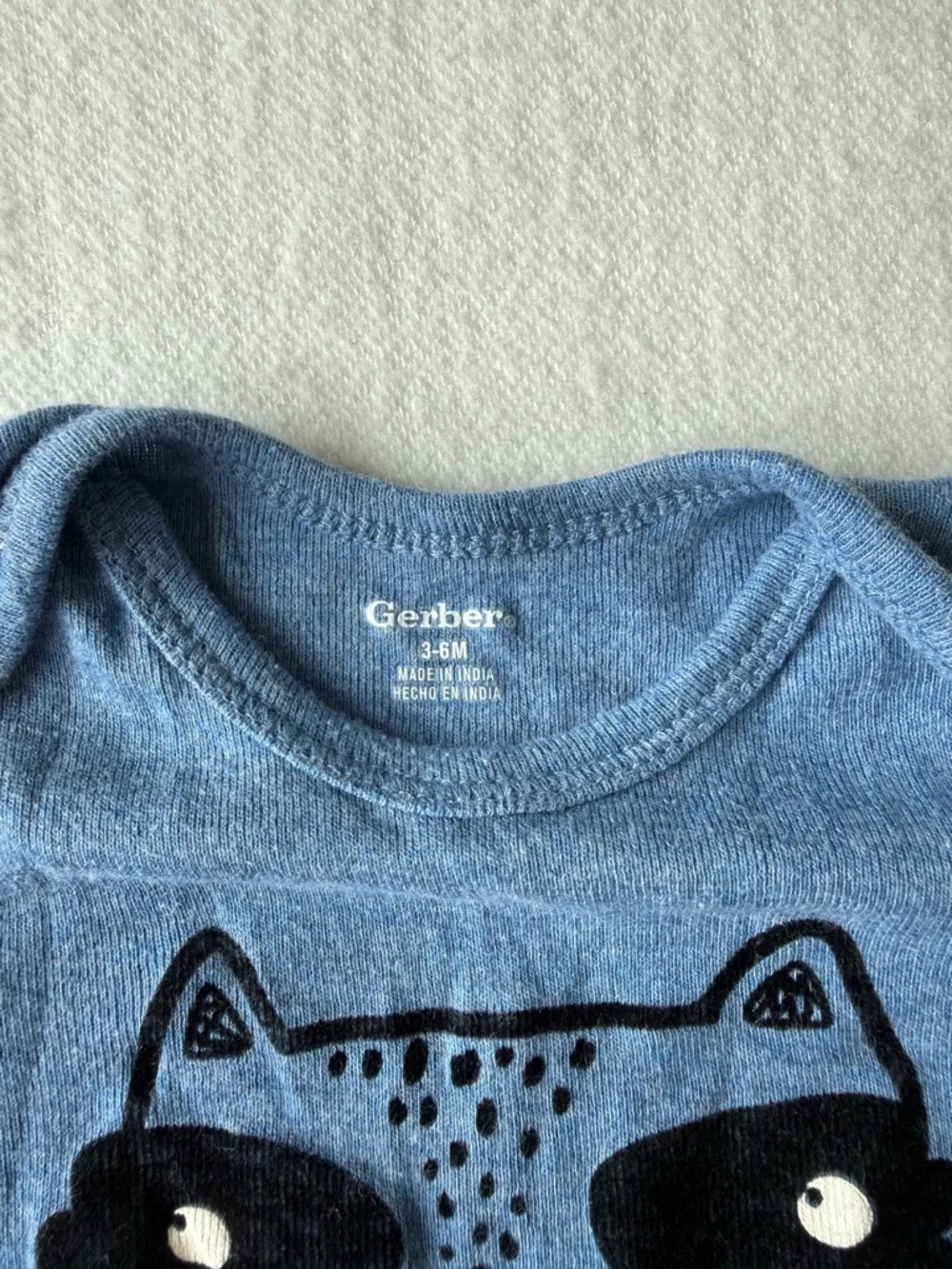 Gerber Blue Raccoon Print One-Piece Bodysuit Baby 3-6 Months